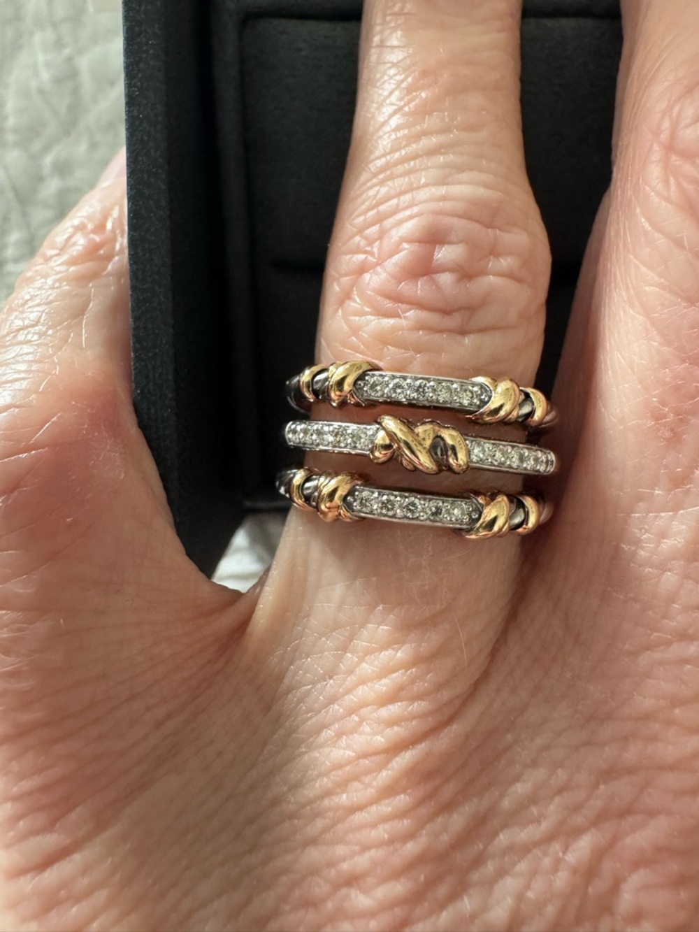 David Yurman Two-Row Cable Ring with Rose Gold and Pavé Diamonds - Pink/Gold - Picture 2 of 5